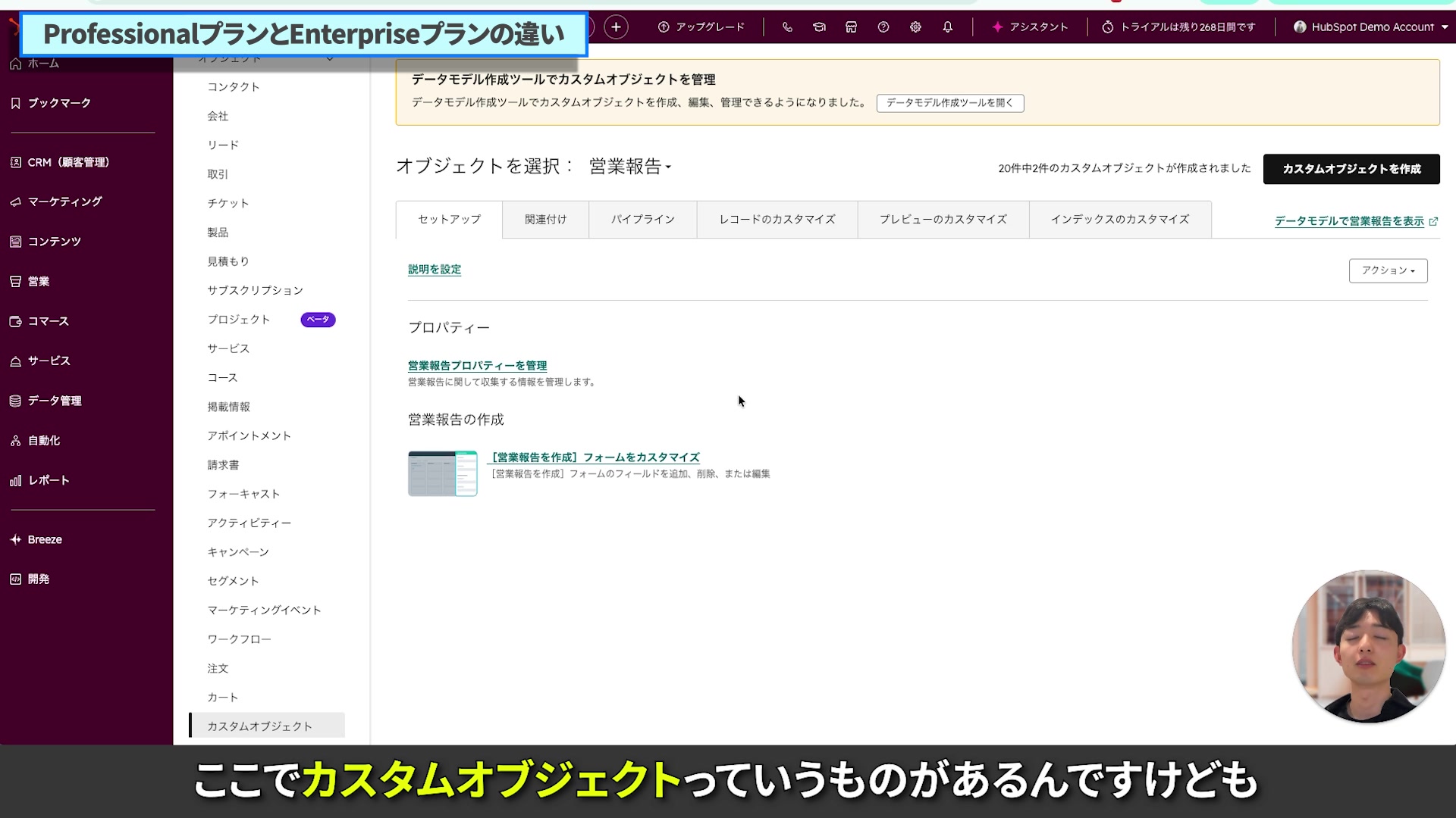 カスタムオブジェクトの設定画面