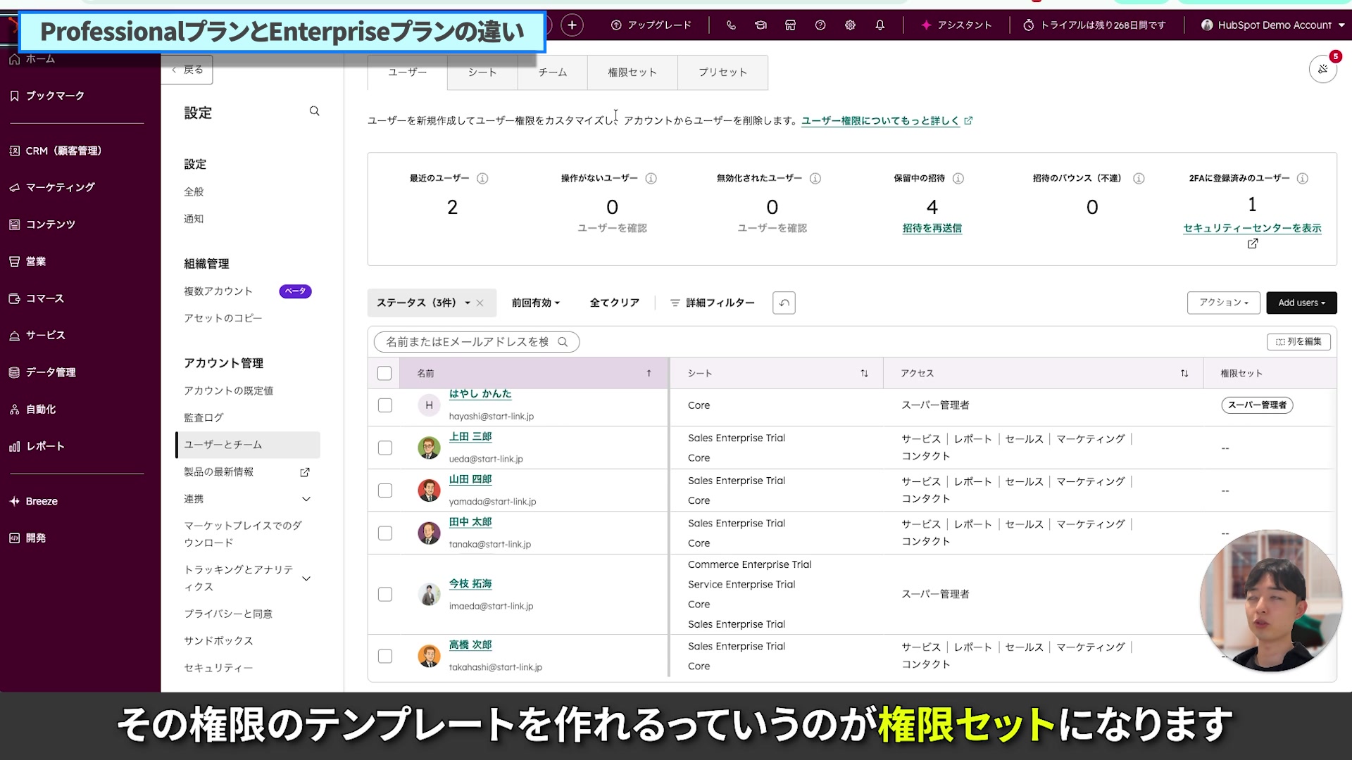 権限セットの管理画面