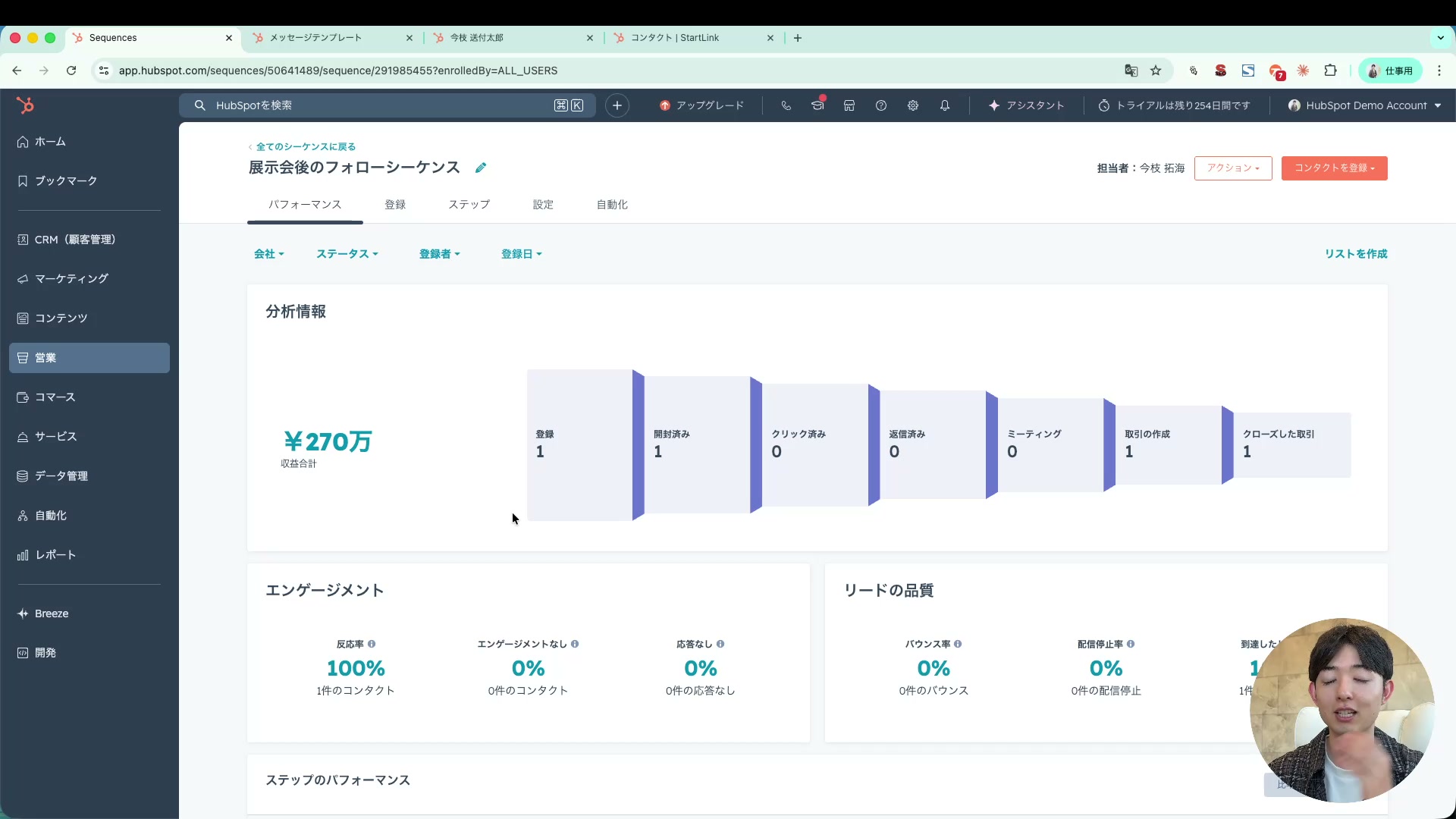 シーケンスの全体パフォーマンスダッシュボード