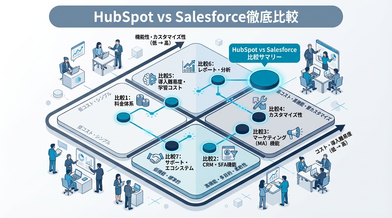 HubSpot vs Salesforce徹底比較｜機能・料金・導入難易度ガイド