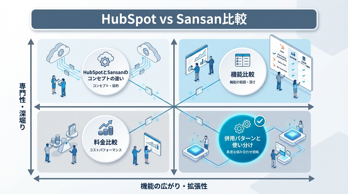 HubSpot vs Sansan比較｜名刺管理CRMとオールインワンCRMの選び方