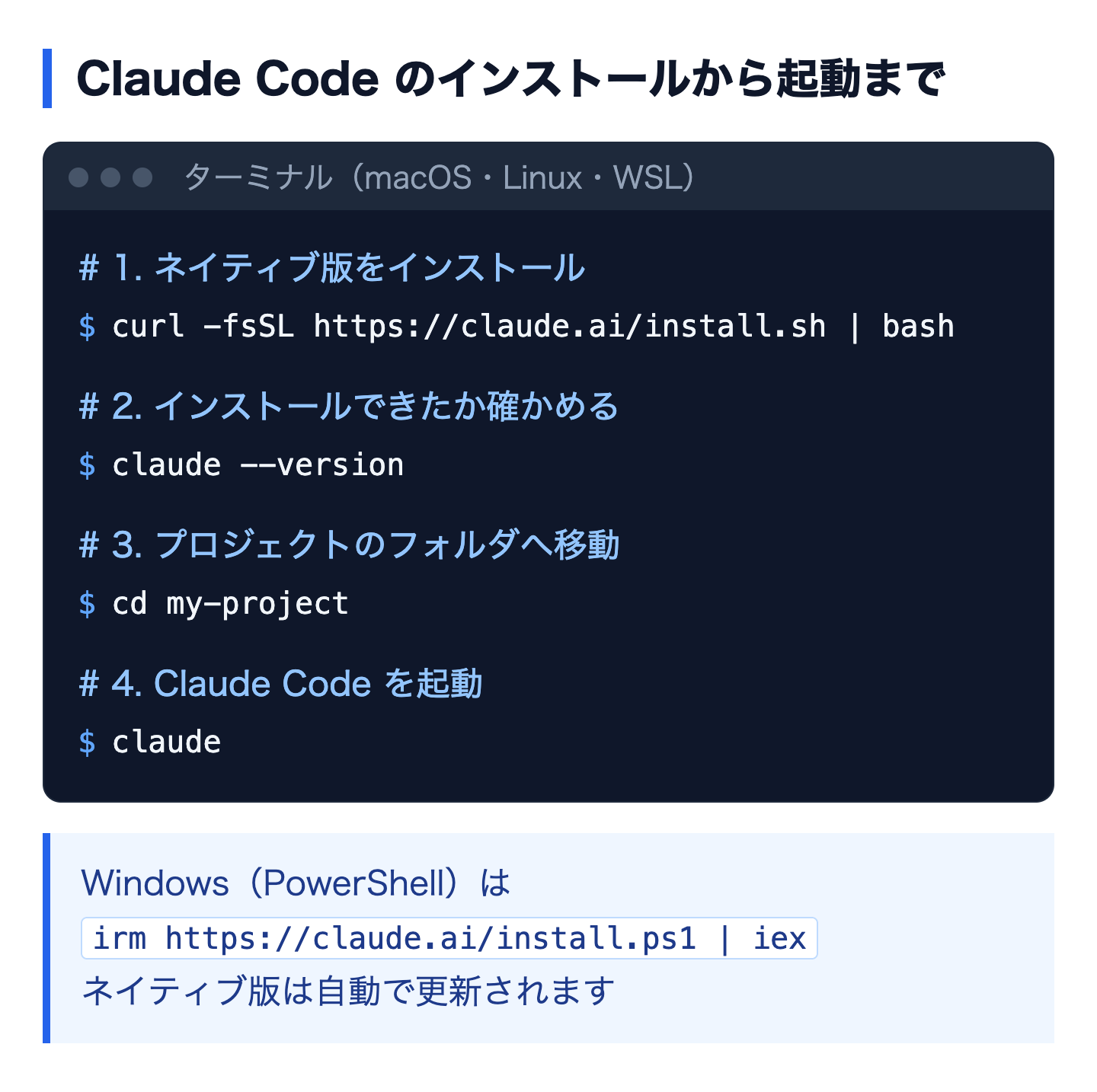 Claude Codeのインストールから起動までのコマンド