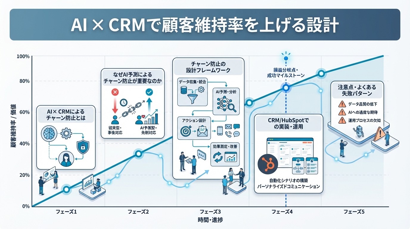 AI × CRMで顧客維持率を上げる設計｜予測分析によるチャーン防止の仕組み