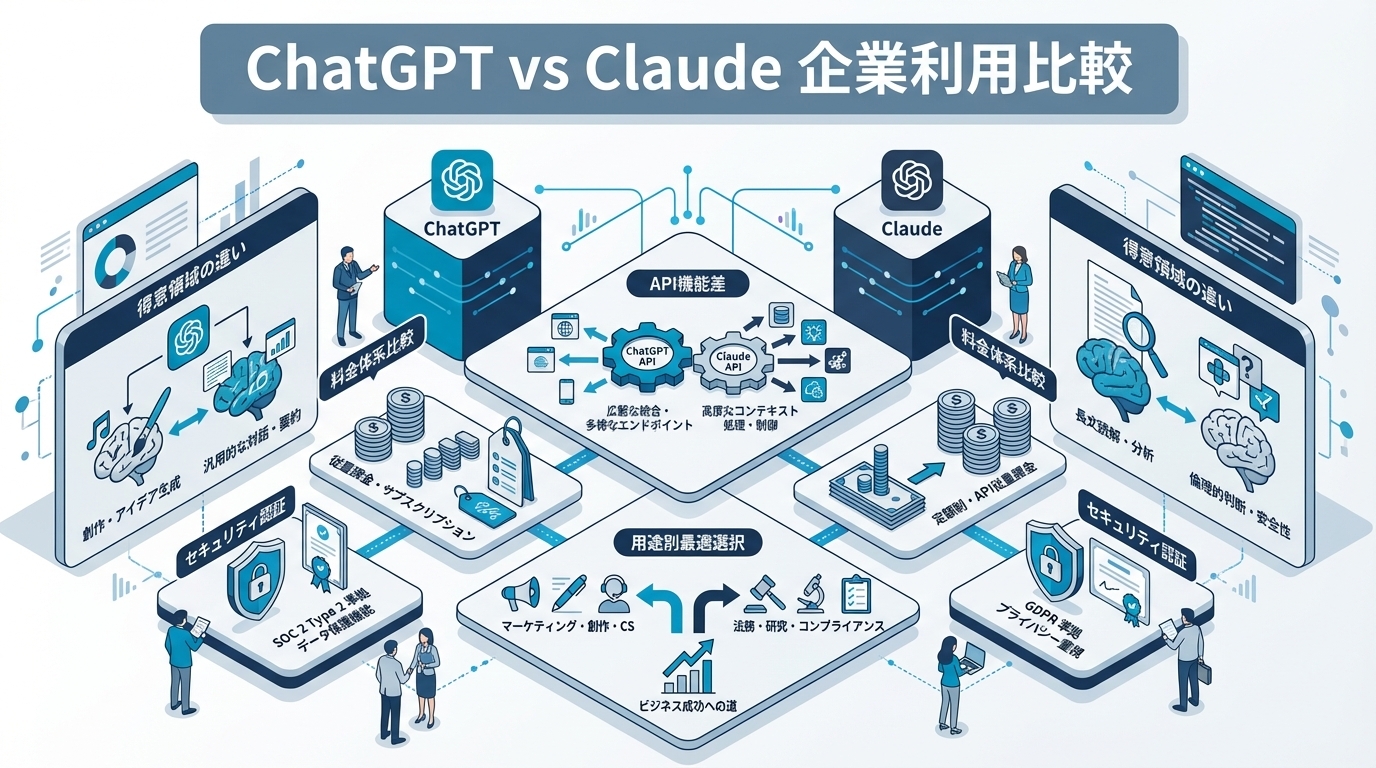 ChatGPTとClaudeを企業利用で徹底比較｜2026年最新の得意領域・料金・セキュリティの違い