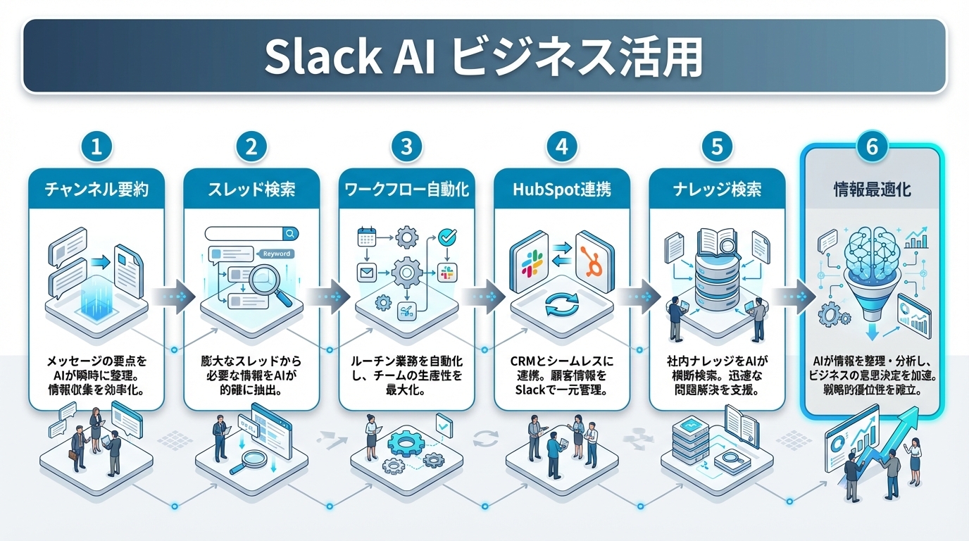 Slack AIのビジネス活用ガイド｜チャンネル要約・検索・ワークフロー自動化で情報過多を解消する方法