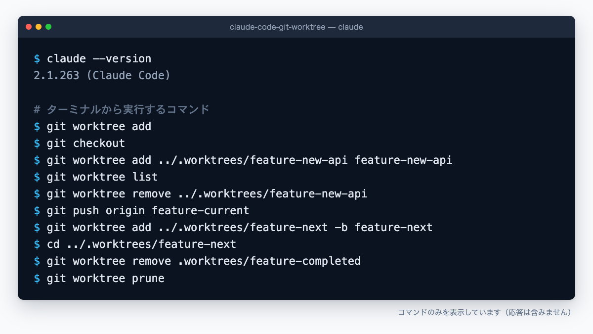 Claude Code × Git Worktreeで使う主要コマンド