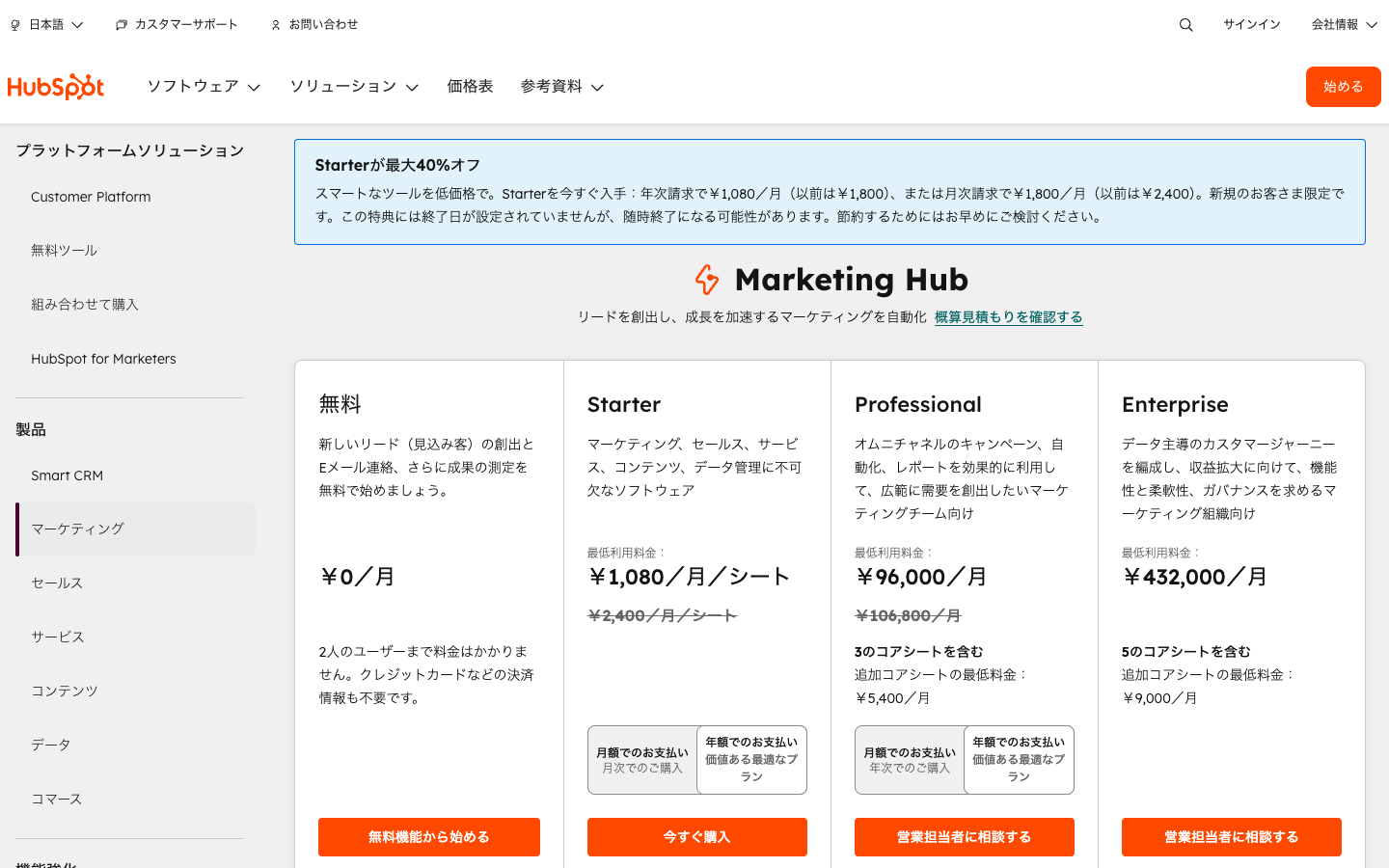 HubSpot Marketing Hub 料金詳細