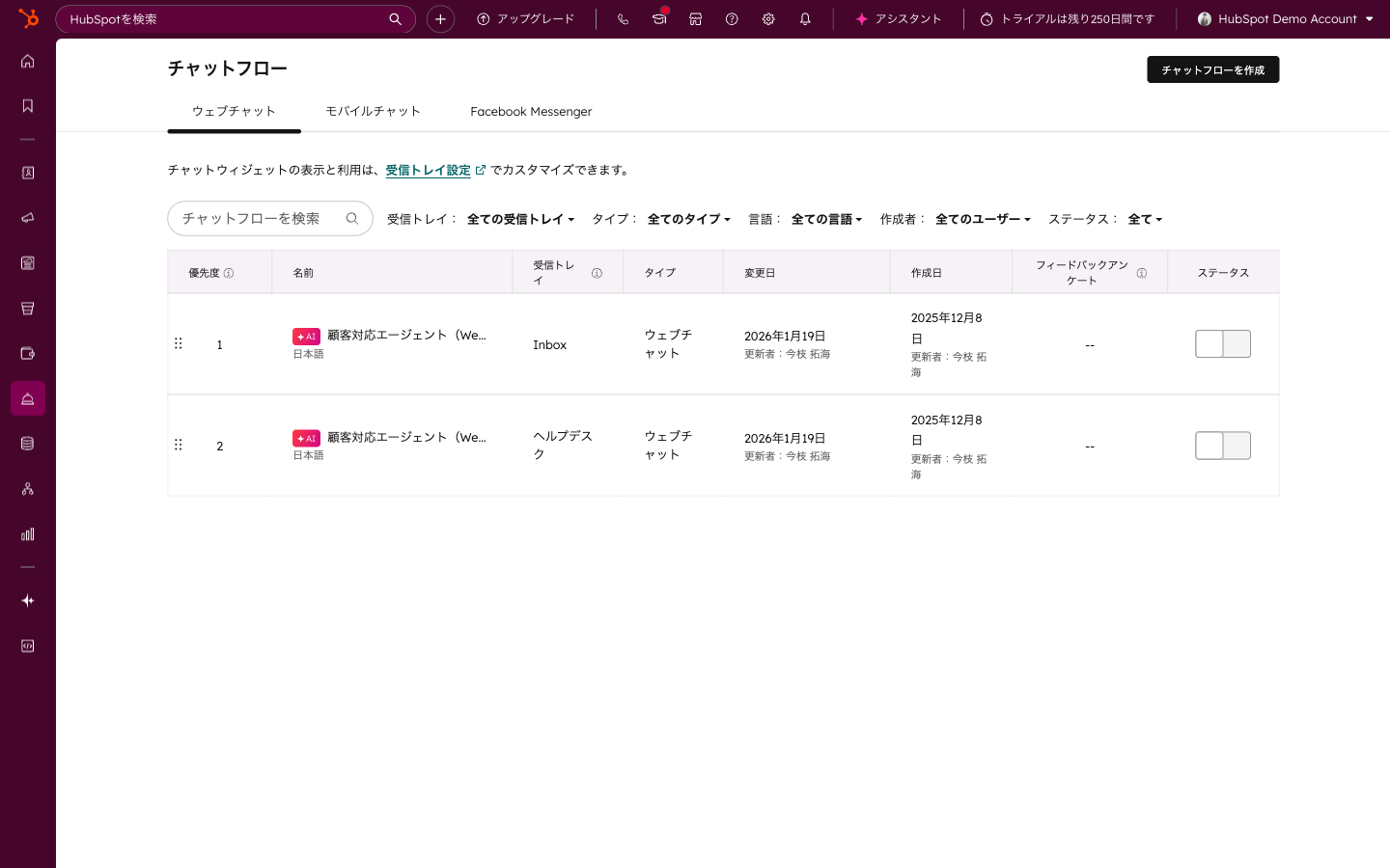 チャットフロー一覧