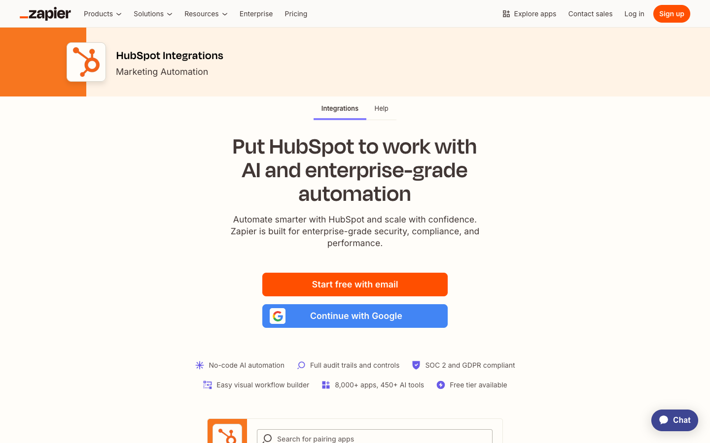 Zapier HubSpot連携のインテグレーション画面