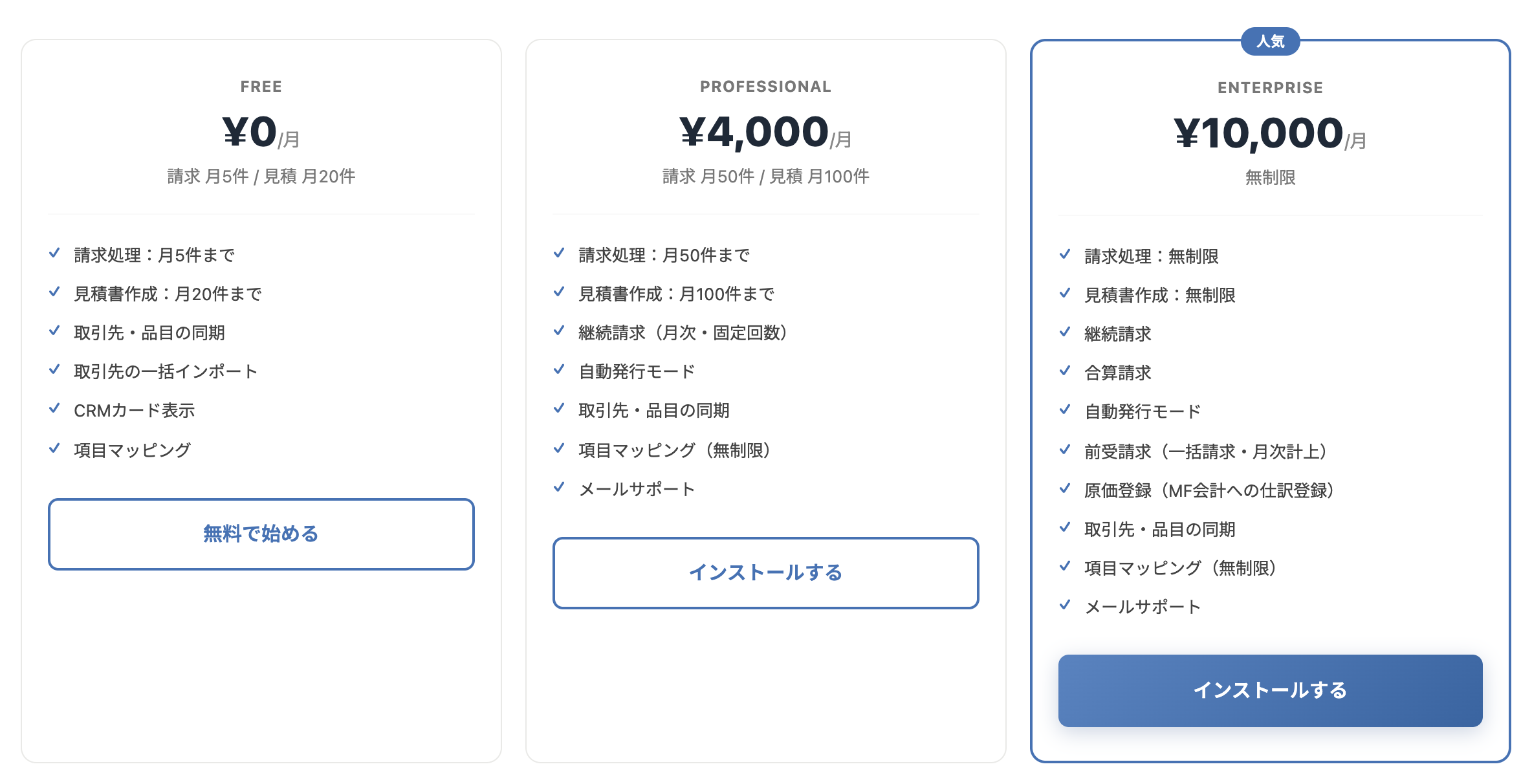 Sync for Money Forward 料金プラン(Free / Professional / Enterprise)